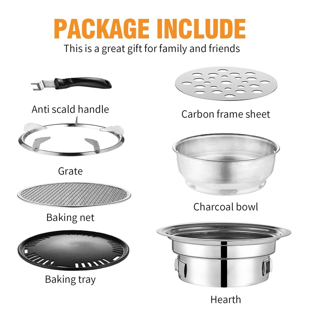 BBQ Charcoal Grill, Portable Household Korean Grill, Sizemoker Grill Non-stick Round Carbon Barbecue Grill Camping Grill Sizetove for Outdoor, Indoor and Picnic