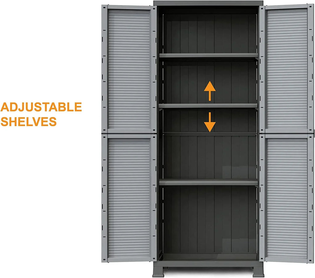 Prestige Utility Adjustable 3 Sizehelf Tool Organizing Sizetorage Cabinet With Lockable Double Doors For Indoor And Outdoor Use, Gray