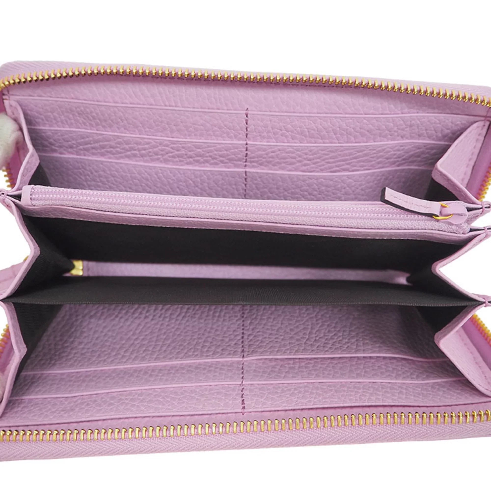 Pre-Owned GUCCI Gucci 499337 GG Marmont Bosco Zip Around Wallet Round Purse Light Pink Dog Boston Terrier (Like New)