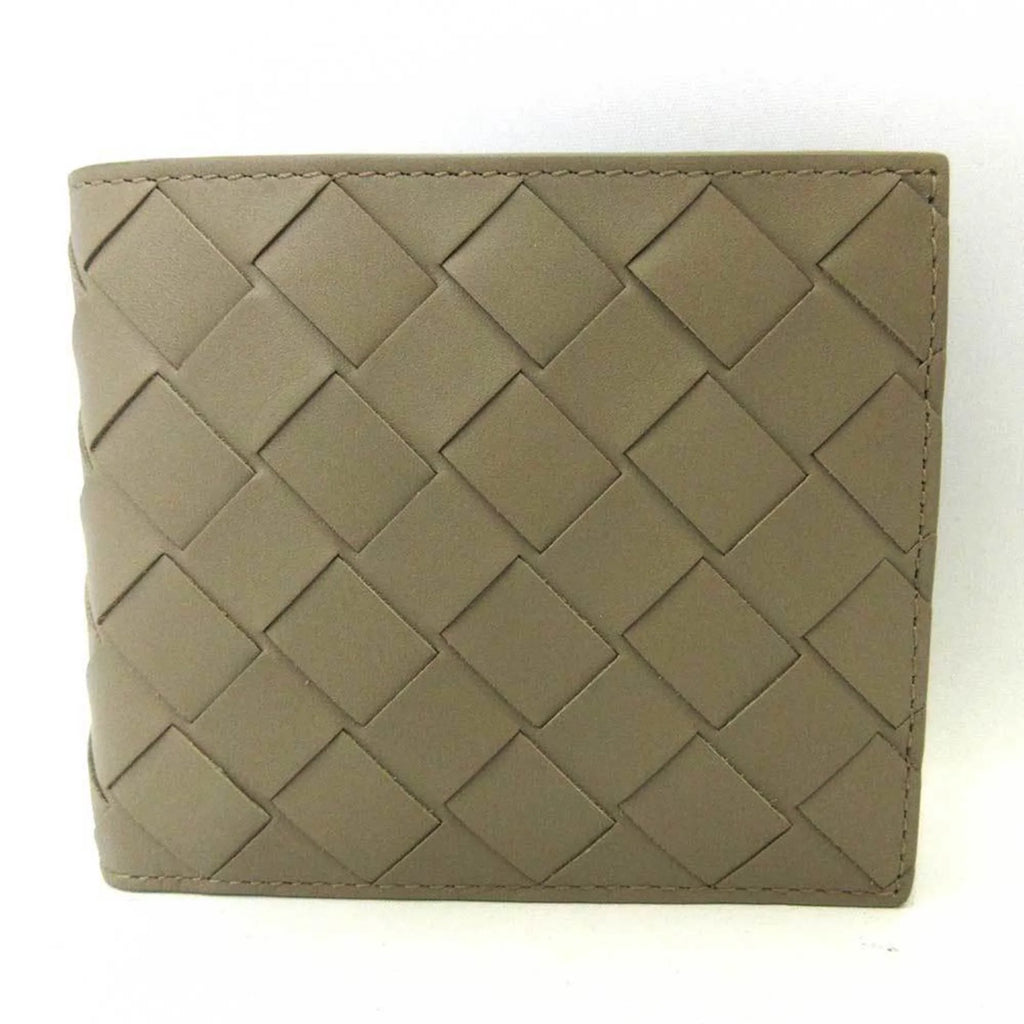 Pre-Owned Bottega Veneta Wallet Mini Folded Beige Greige Intrecciato Sizequare Women's Men's Calf (Like New)