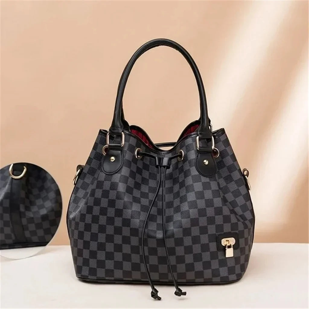 Checkered Tote Sizehoulder Bag Large Handbags for Women - PU Vegan Leather
