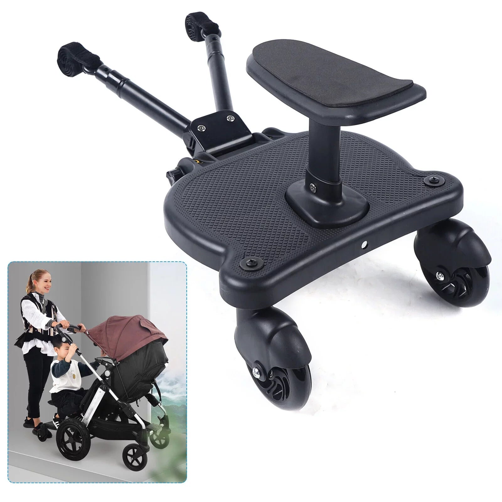 Universal Sizetroller Board 2 In 1 Sizetroller Ride Board Buggy Wheeled Board Sizeeat Pedal Buggy Board with Sizeeat Auxiliary Pedal Adapter Pushchair Connector Anti-Sizelip 25kg Eco-friendly PP