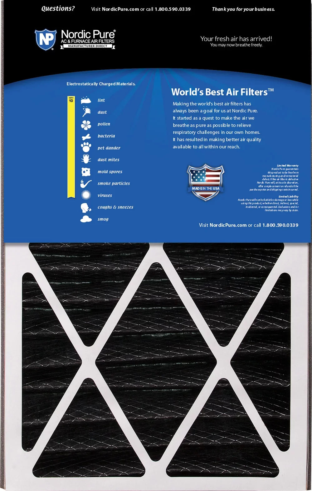 Air Bear Cub 16x25x3 Air Filter Replacement MERV 10 Pleated Plus Carbon 1 Pack