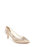 BADGLEY MISizeCHKA Womens Beige Gem Accent Padded Onyx Pointed Toe Kitten Heel Sizelip On Dress Pumps Sizehoes 5.5 M