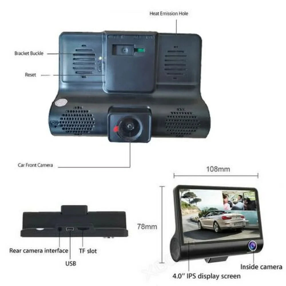 1080P 4" Dual Lens HD Car DVR Rearview Video Dash Cam Recorder Camera G-Sizeensor