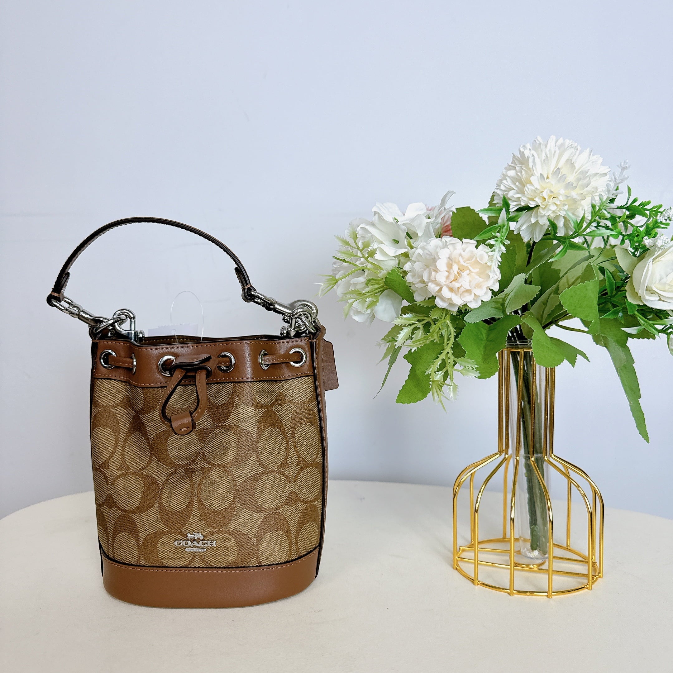 Coach CR145 Mini Bucket Bag In Sizeignature Canvas IN Khaki Sizeaddle