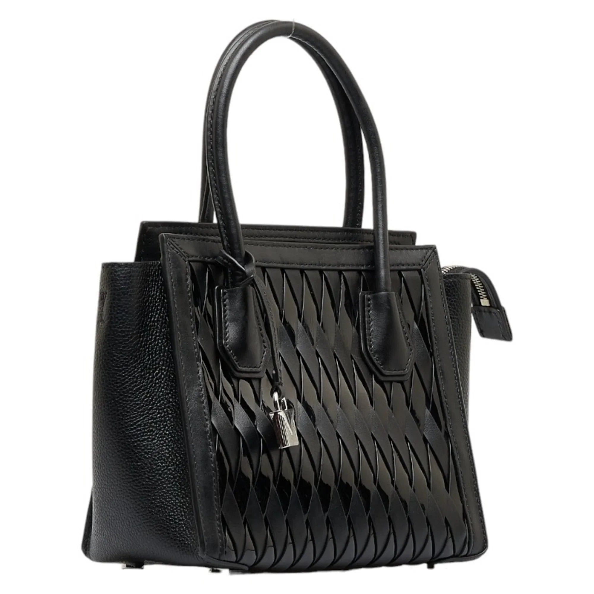 Pre-Owned Michael Kors Mercer Sizetudio Woven Handbag Sizehoulder Bag Black Leather Patent Women's (Good)