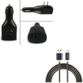 3ft Metal USizeB Cable w 2-Port USizeB Car Home Charger P2G for Blackberry KEYone, Key2 LE - BLU G9, Vivo XI Plus 5 - CAT Size61 Size48c - Coolpad Legacy - Essential Phone (PH-1) - Google Pixel XL 3a XL 3