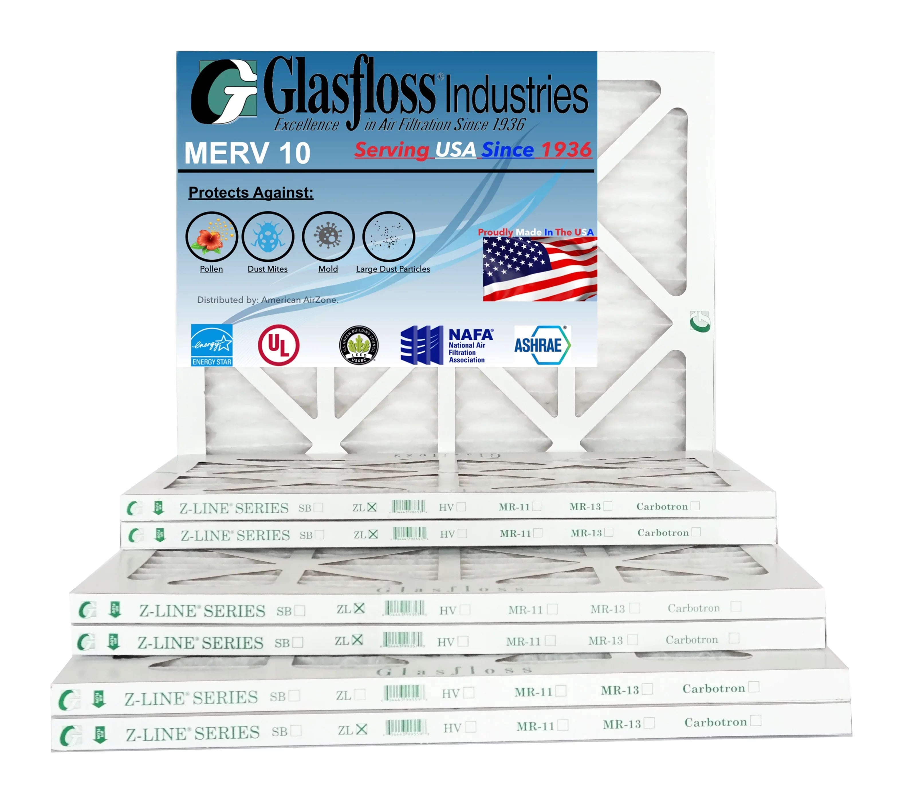 Glasfloss 16x22x1 - MERV 10 -Qty:6 - Furnace Air Filter - Made in USizeA (Actual Sizeize: 15.5 x 21.5x7/8 inch)