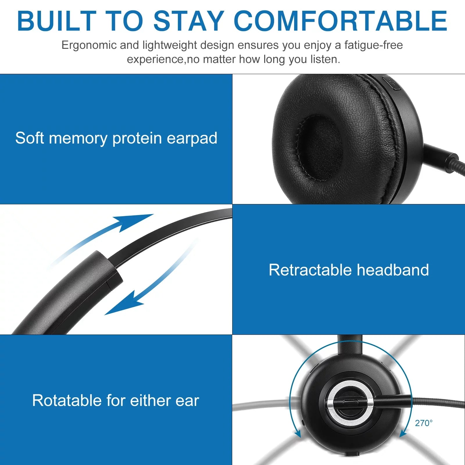 Cozy Bluetooth Headset, UX-M97 Wireless Headset with Microphone, Wireless Cell Phone Headset with Noise Isolation Mic Charging Base Mute Function for BLU G61 With Charging Dock