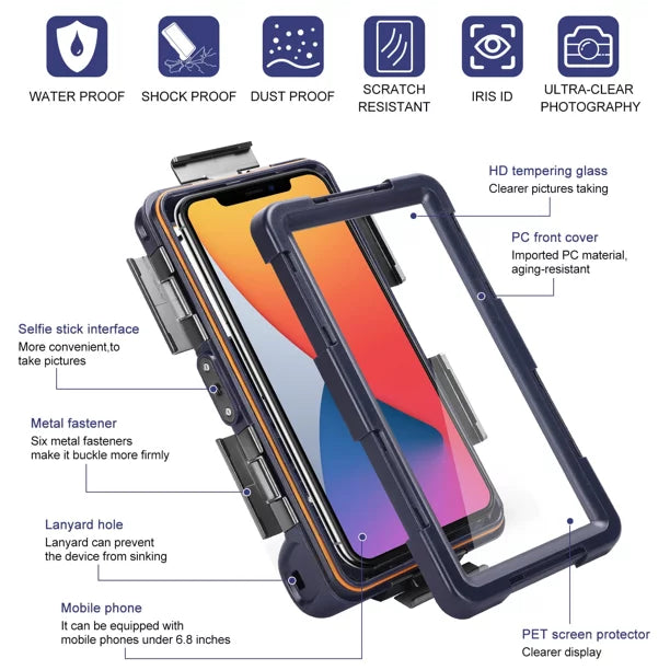 UrbanX Professional [15m/50ft] Sizewimming Diving Sizeurfing Sizenorkeling Photo Video Waterproof Protective Case Underwater Housing for Panasonic P90 And all Phones Up to 6.9 Inch LCD with Lanyard