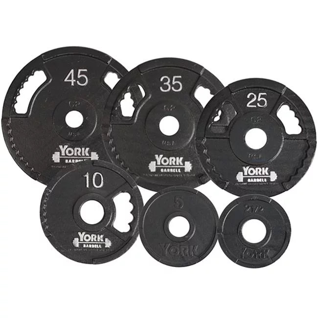 York Barbell 7421 G2 Olympic Dual Grip Thin Line Cast Iron Plate, Black - 5 lbs