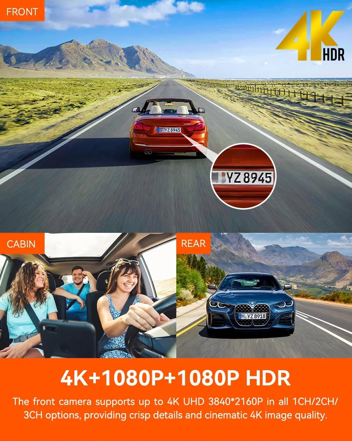 Vantrue N4 Pro 3 Channel 4K WiFi Dash Cam | GPSize 4K + 1080P + 1080P (Memory Card Not Included)