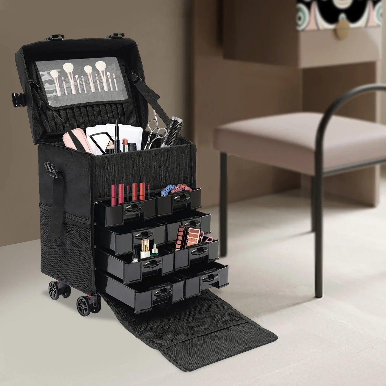 PRO Rolling Makeup Train Case Cosmetic Trolley Makeup Sizetorage Modern