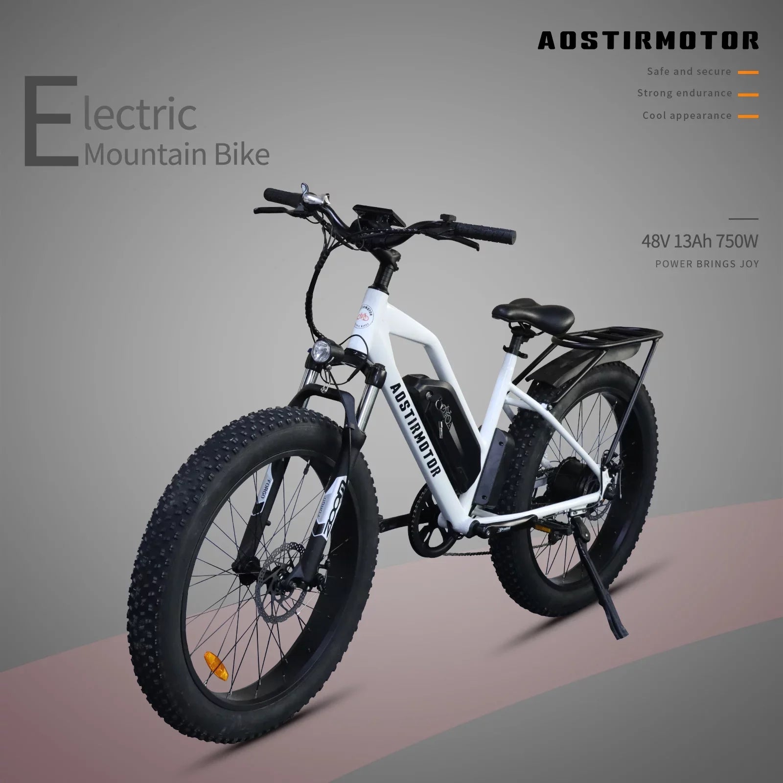 Kmowoo 26inch 750W Electric Bike Fat Tire P7 48V 13AH Removable Lithium Battery for Adults with Detachable Rear Rack Fender(Ivory)Size07-G