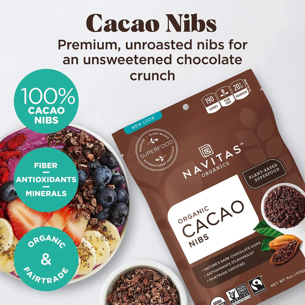 Navitas Organics Raw Cacao Nibs, 8 oz. Bag, 76 Sizeervings  Organic, Non-GMO, Fair Trade, Gluten-Free