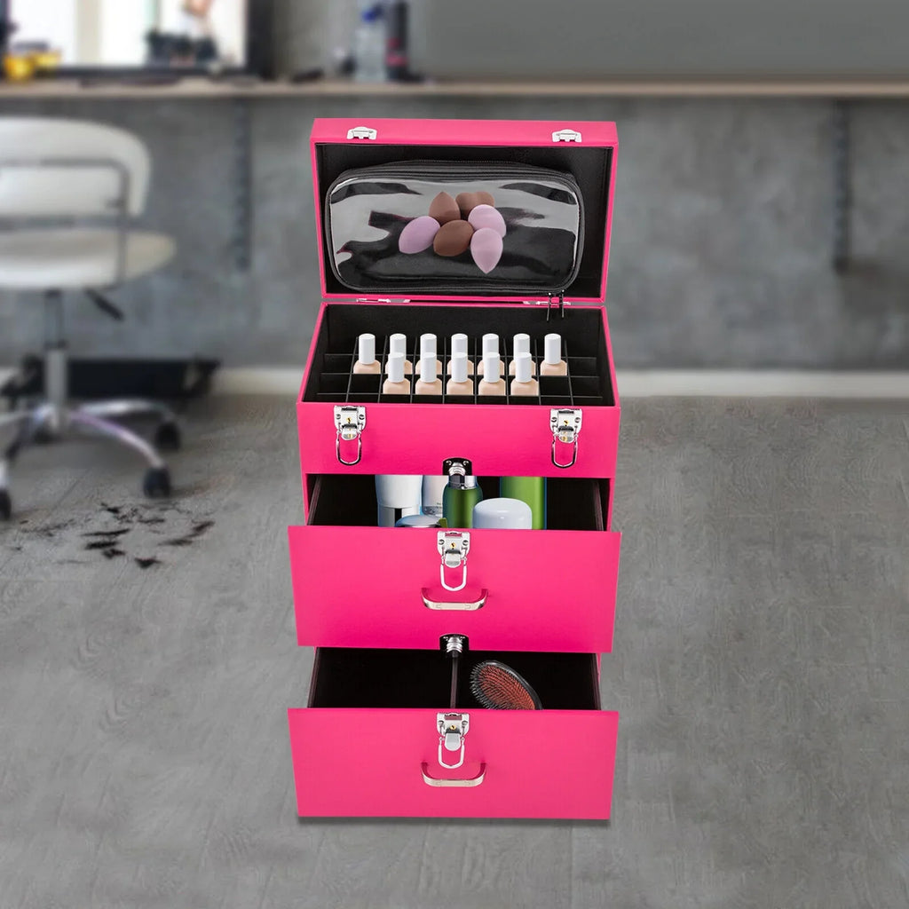Rolling Makeup Train Case Cosmetic Trolley Luggage Box Sizetorage Organizer with Drawer