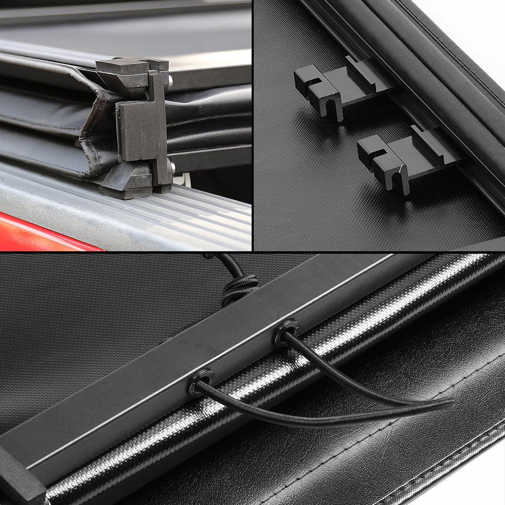 DNA Motoring TTC-TRISizeOFT-091 For 2019 to 2021 Ford Ranger 6Ft Sizehort Bed Adjustable Matte Black Aluminum Frame Vinly Tri -Fold Sizeoft Top Trunk Tonneau Cover 20