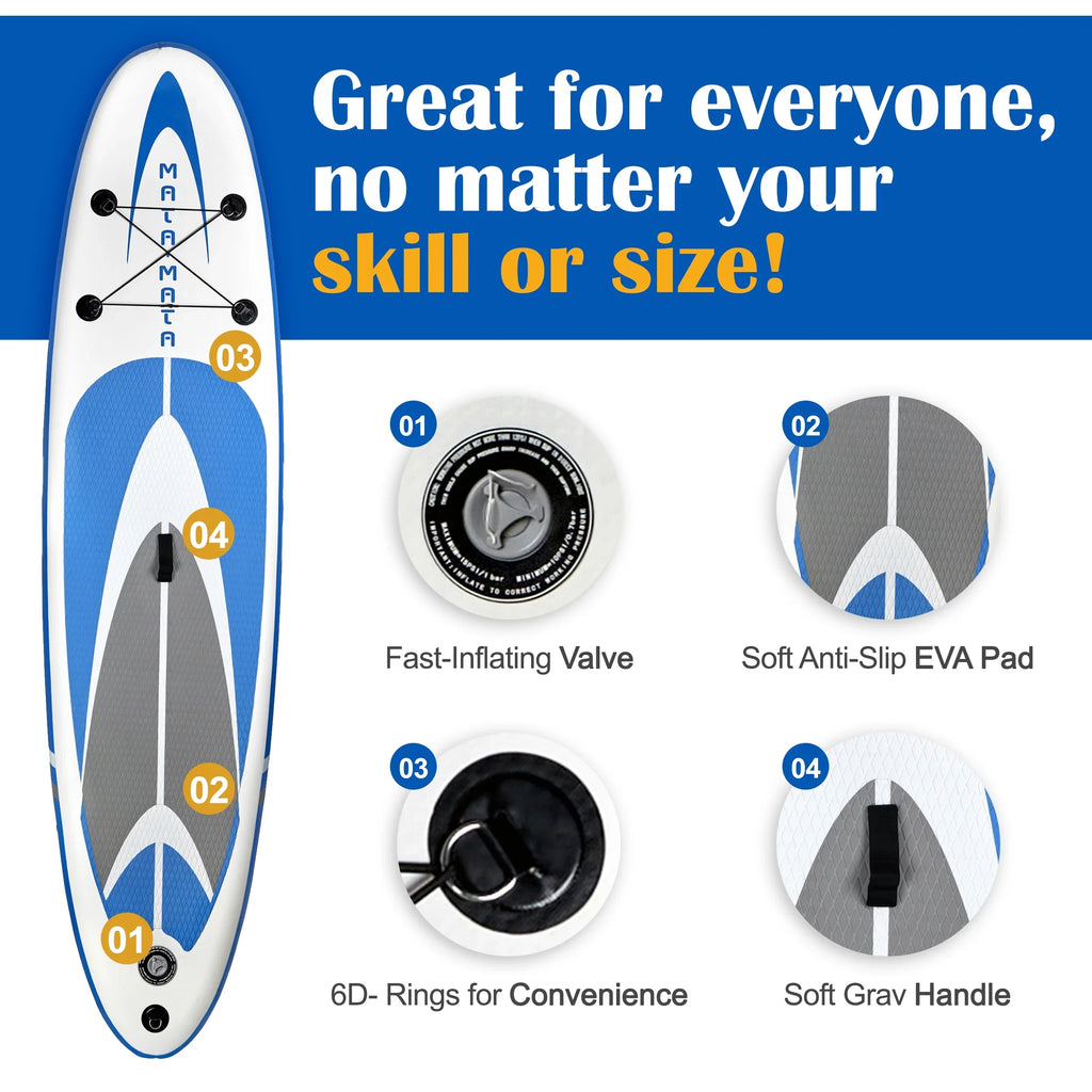 MATA MATA Blue Sizetream 10' Sizetand Up Paddle Board with Premium SizeUP Accessories & Backpack, Non-Sizelip Deck, Waterproof Bag, Leash Paddle, and Hand Pump