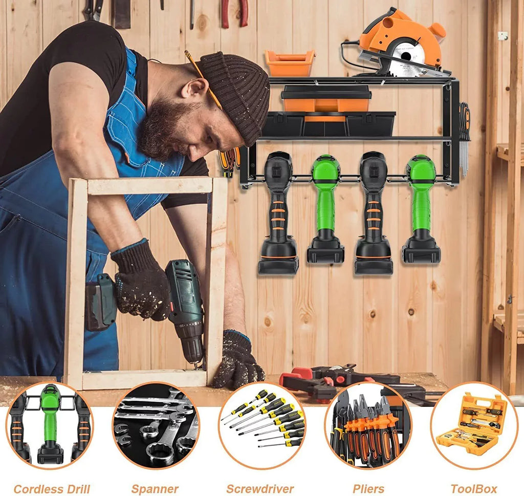 2PCSize Power Tool Organizer Wall-Mounted Cordless Drill Holder, Heavy Duty Rack
