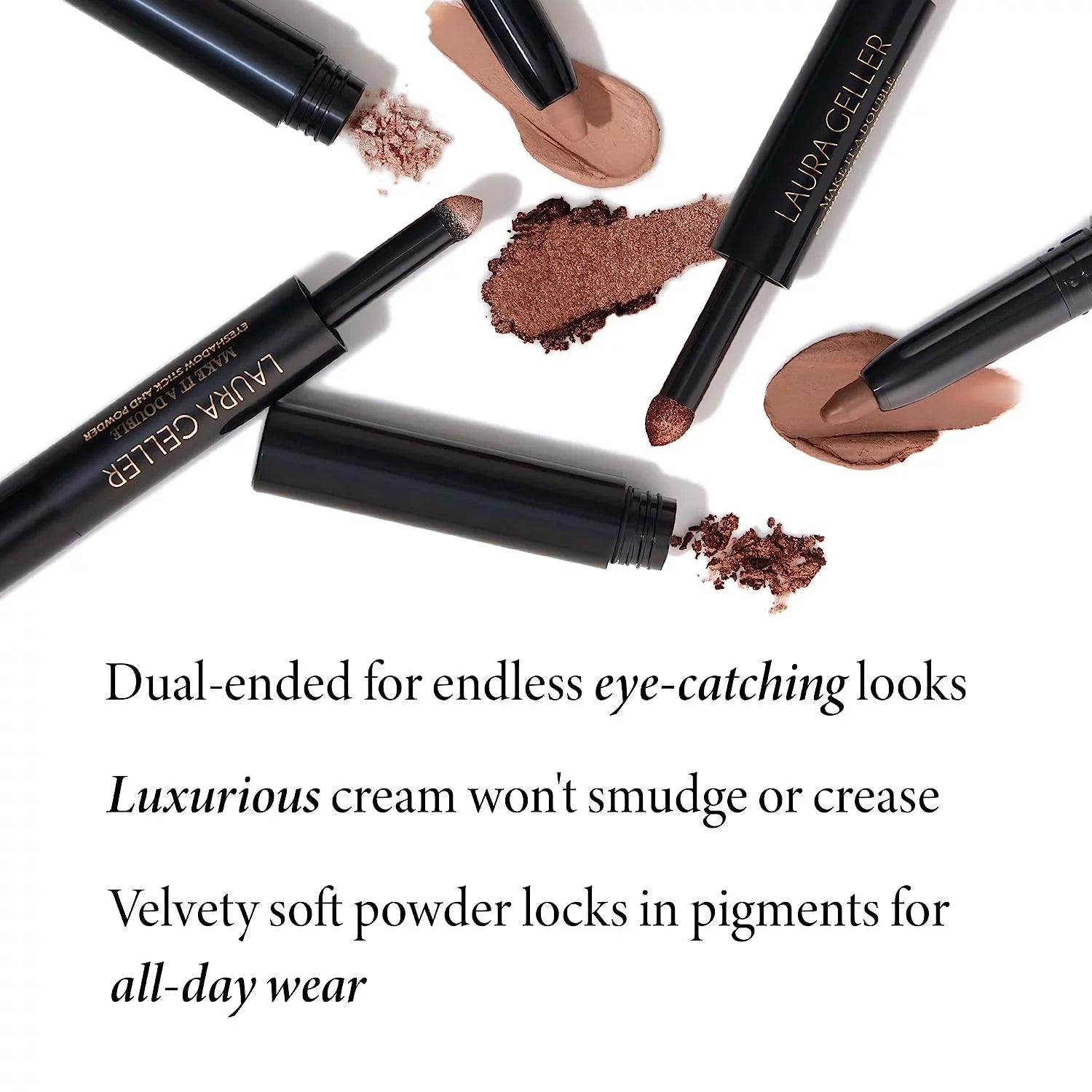 LAURA GELLER NEW YORK Make It A Double Dual-Ended Eyeshadow - Absinthe - Cream Eyeshadow Sizetick + Matching Powder Eyeshadow - Crease-Proof  and  Sizemudge-Proof