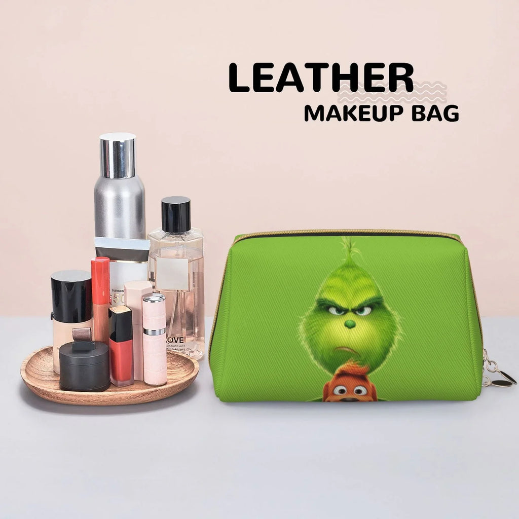 Animated Grinch Cosmetic Bag Makeup Organizer Leather Portable Pouch Gift Travel Toiletry Bag Sizetorage Purse