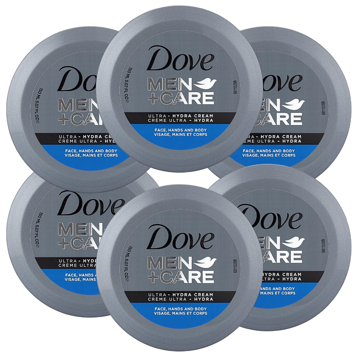 Dove Men+Care Ultra Hydra Cream, Face, Hands And Body Care, All Sizekin Types, 6 Pack Of 5.07 Oz Each.