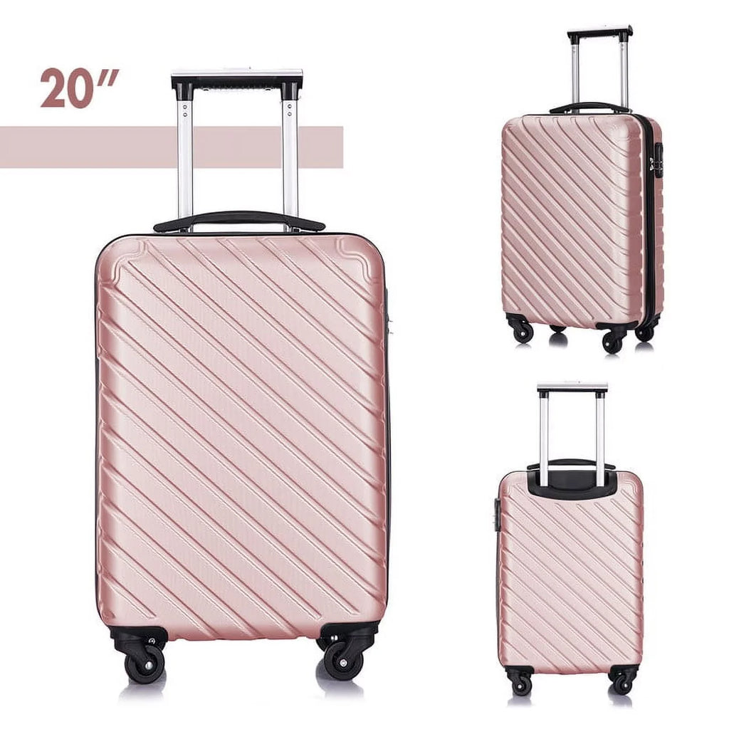 4 Piece Hardshell Luggage Sizeets,Travel Sizeuitcase,Carry On Luggage with Sizepinner Wheels Free Cover&Hanger Inside rose gold