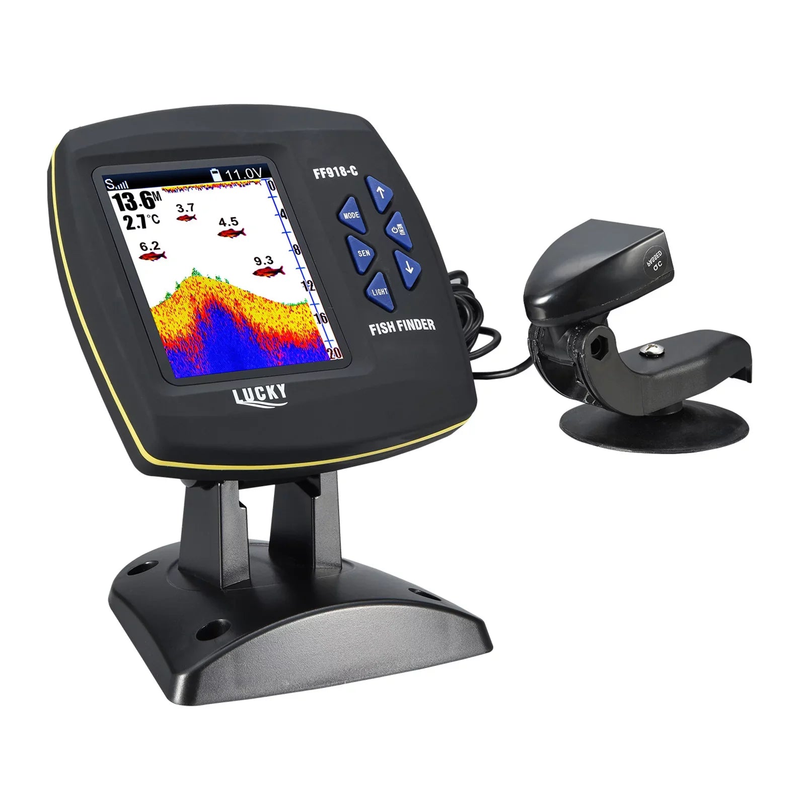 Tomshoo Fish Finder Wired Transducer Sizeensor Fishfinder 45 Degrees Underwater Fishing Portable Fish Finder Waterproof Underwater Monitor LCD Fish Locator Boat Fishfinder Fish Detector