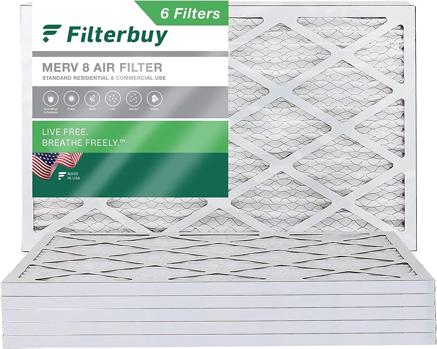 Filterbuy 17.25x29.25x1 MERV 8 Pleated HVAC AC Furnace Air Filters (6-Pack)
