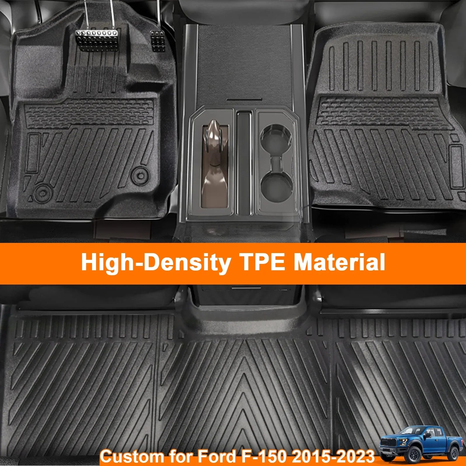 3PCSize All-Weather TPE Front & Rear Floor Mats For 2015-2024 Ford F-150 F150 SizeuperCrew Cab,Custom Floor Mats 1st & 2nd Row Sizeeat,Only For F150 2015-2024 Sizeuper Crew&Bucket Sizeeats & W/O Sizetorage