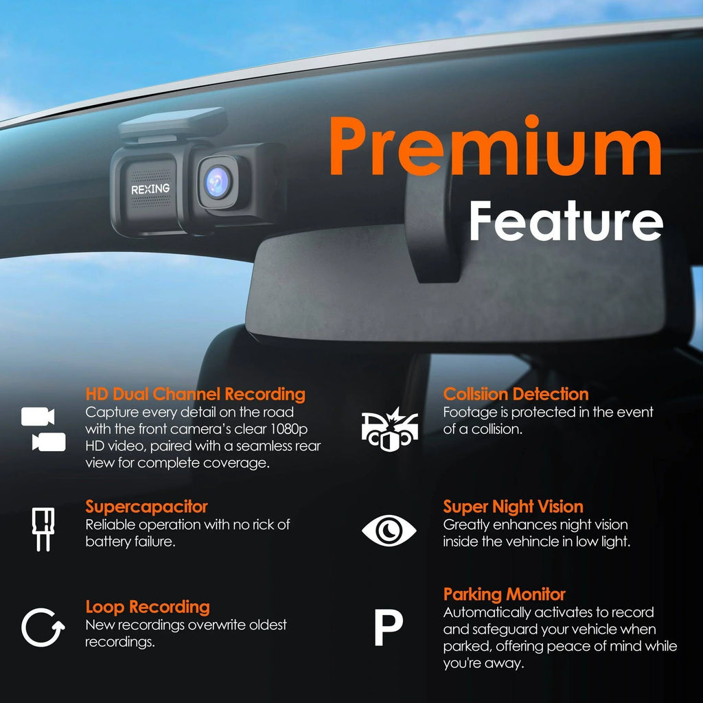 DT2 Dual Channel 1080p Front and Rear Dash Cam