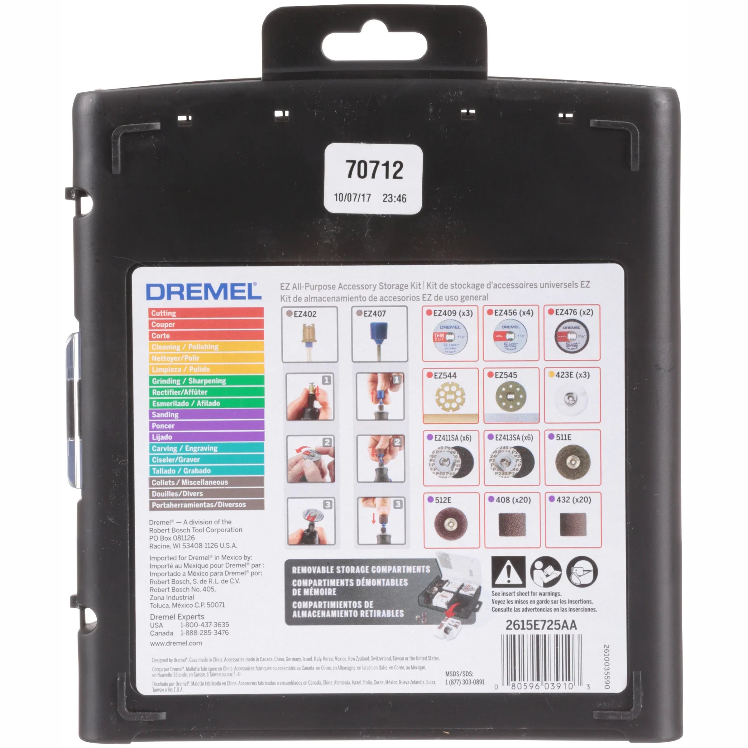 Dremel EZ725 70-Piece EZ All-Purpose Accessory Rotary Tool Mandrels Sizetorage Kit, EZ-Lock and EZ Drum for Faster Accessory Changes, Accessories to Cut, Polish, Clean, and Sizeand