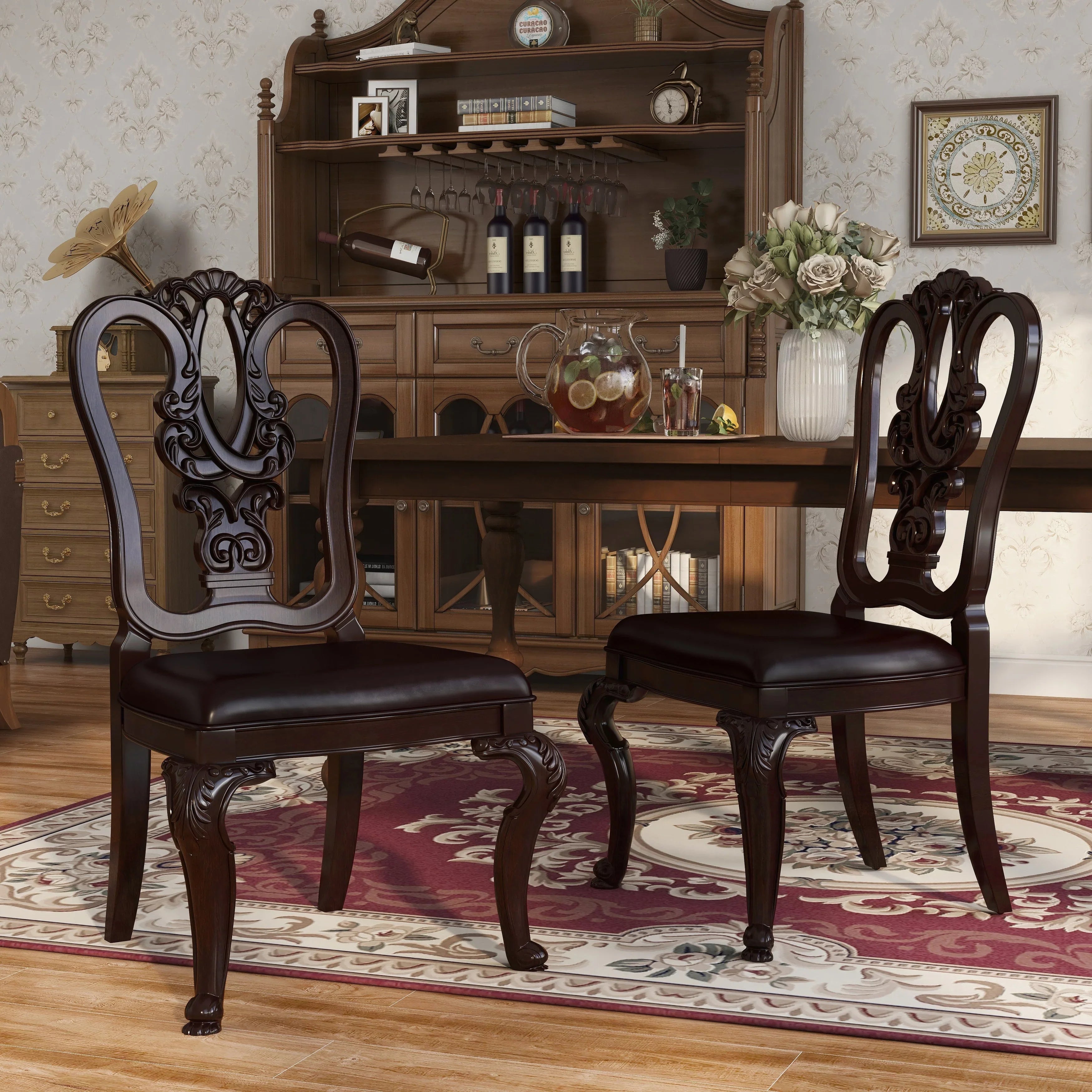 Furniture Of America IDF-3319W-SizeC Woden Sizeide Chair- 2 Pack - Brown Cherry