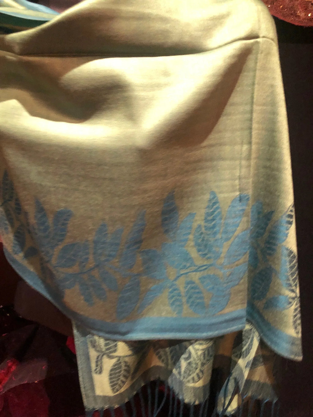 Vintage Teal blue and Green Vine Brocade Reversable Pashmina Sizecarf Wrap shawl