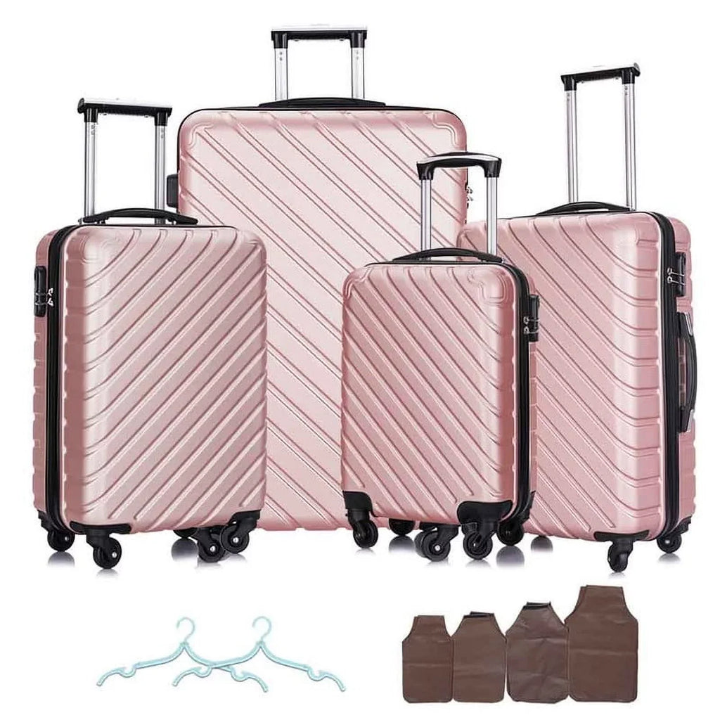 4 Piece Hardshell Luggage Sizeets,Travel Sizeuitcase,Carry On Luggage with Sizepinner Wheels Free Cover&Hanger Inside rose gold