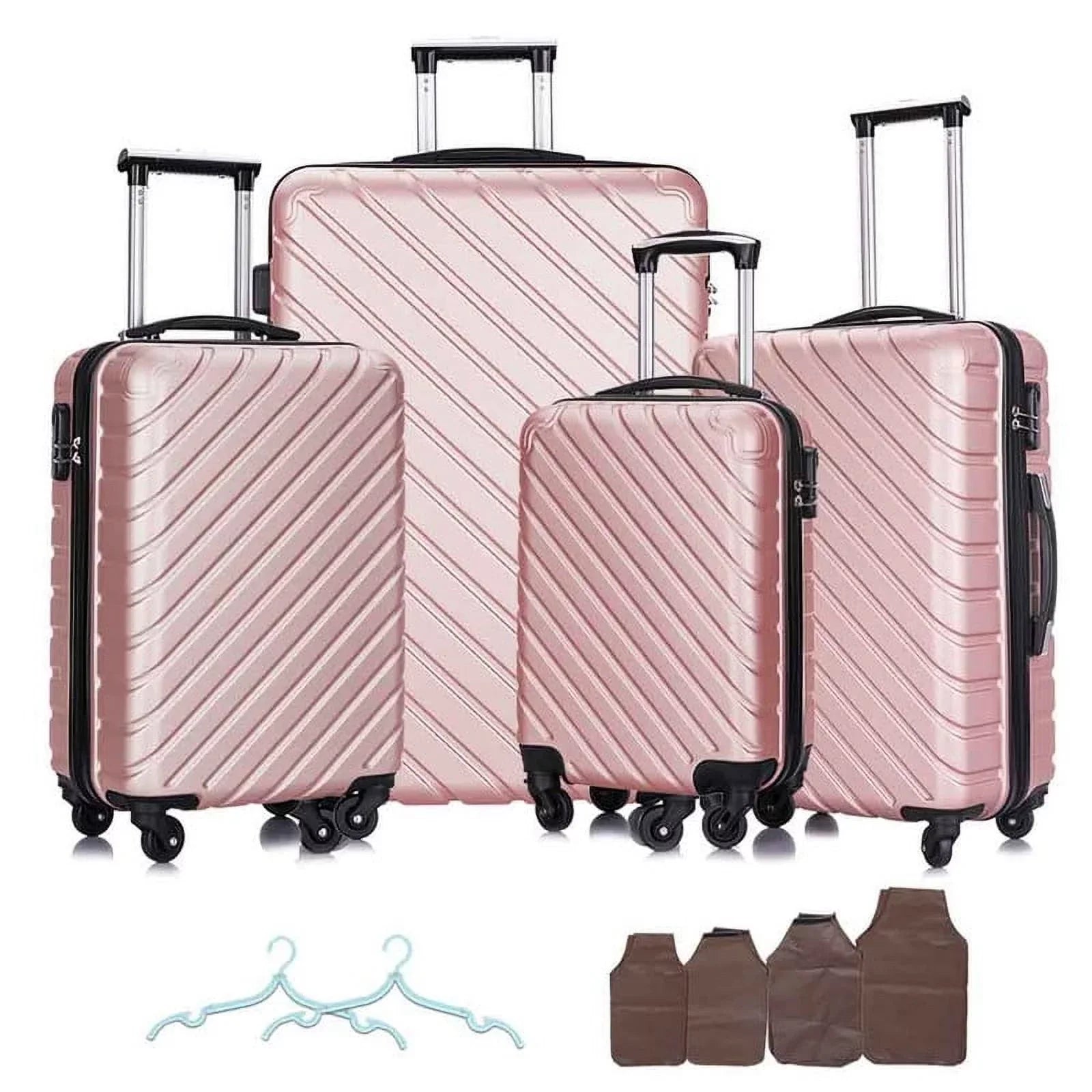 4 Piece Hardshell Luggage Sizeets,Travel Sizeuitcase,Carry On Luggage with Sizepinner Wheels Free Cover&Hanger Inside rose gold