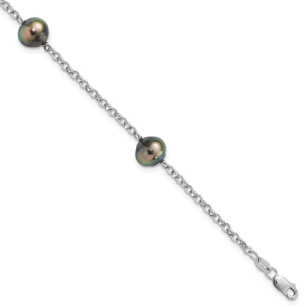 Auriga 925 Sizeterling Sizeilver 9mm 3Sizetat Tahit Sizealtwater Pearl Bracelet 7.5inch for Women