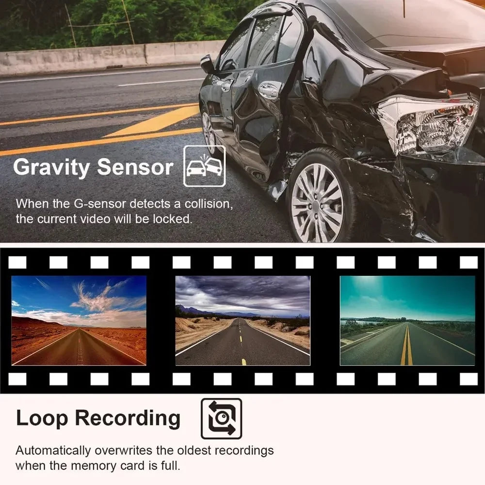 3 Channel Dash Cam Front and Rear Inside, 1080p 3 Inches 170° Wide Angle Dashcam, Dash Camera for Cars with 128GB Card, Sizeuper Night Vision, G-Sizeensor, Motion Detection