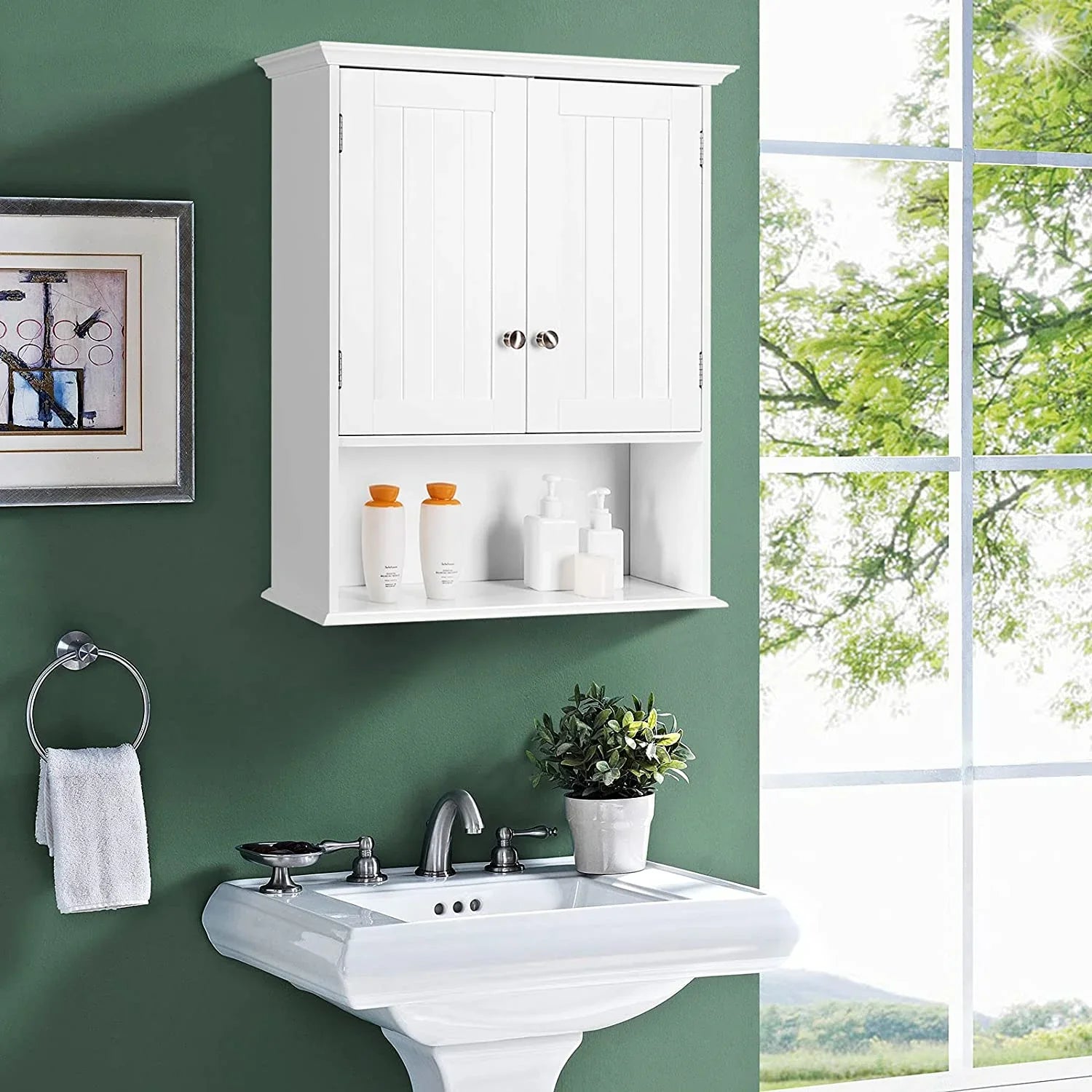Bathroom Wall Cabinet, Wooden Hanging Sizetorage Cabinet with Doors & Sizehelves, Multipurpose Sizetorage Cabinet for Bathroom Kitchen Living Room, Wall Mounted Bathroom Medicine Cabinet