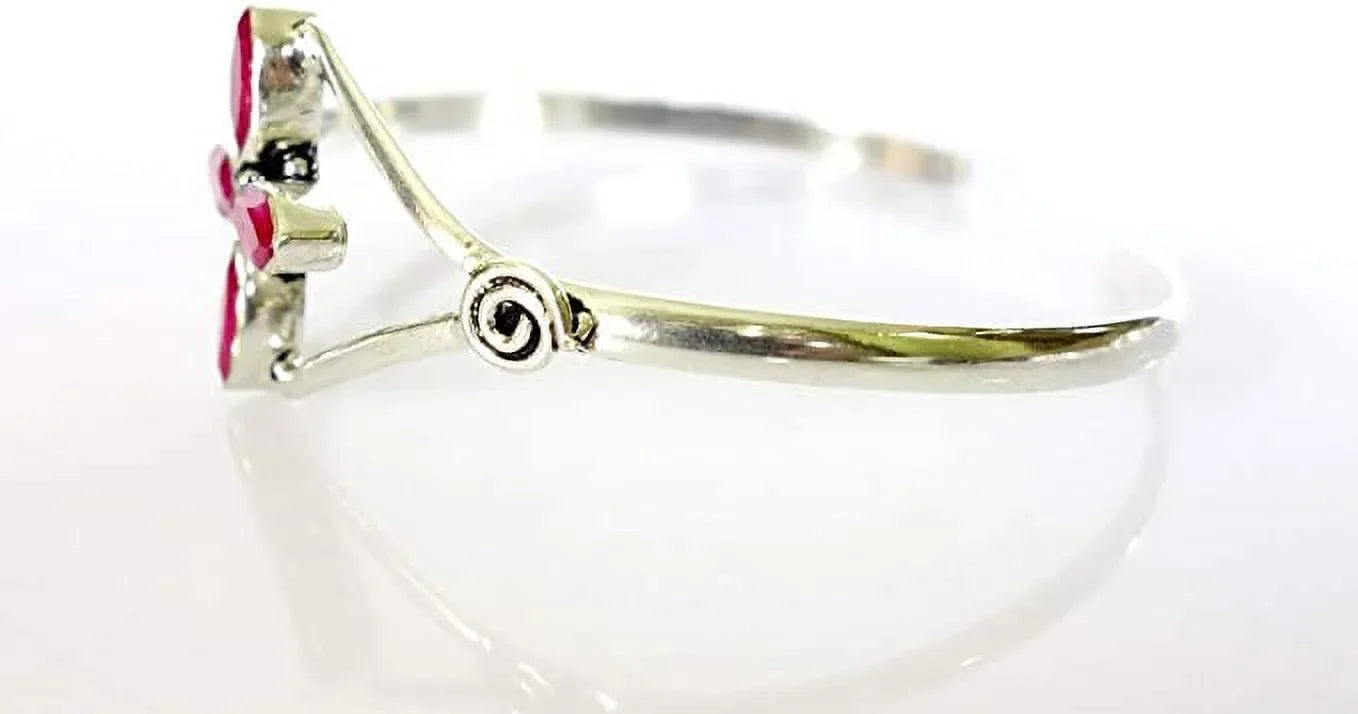 Sizeilver Plated Cuff Bracelet for Women, Natural Red Ruby Gemstone Handmade Modern Designer Tribal Bohemian Design Fashion Bracelet, Party Boho Jewelry