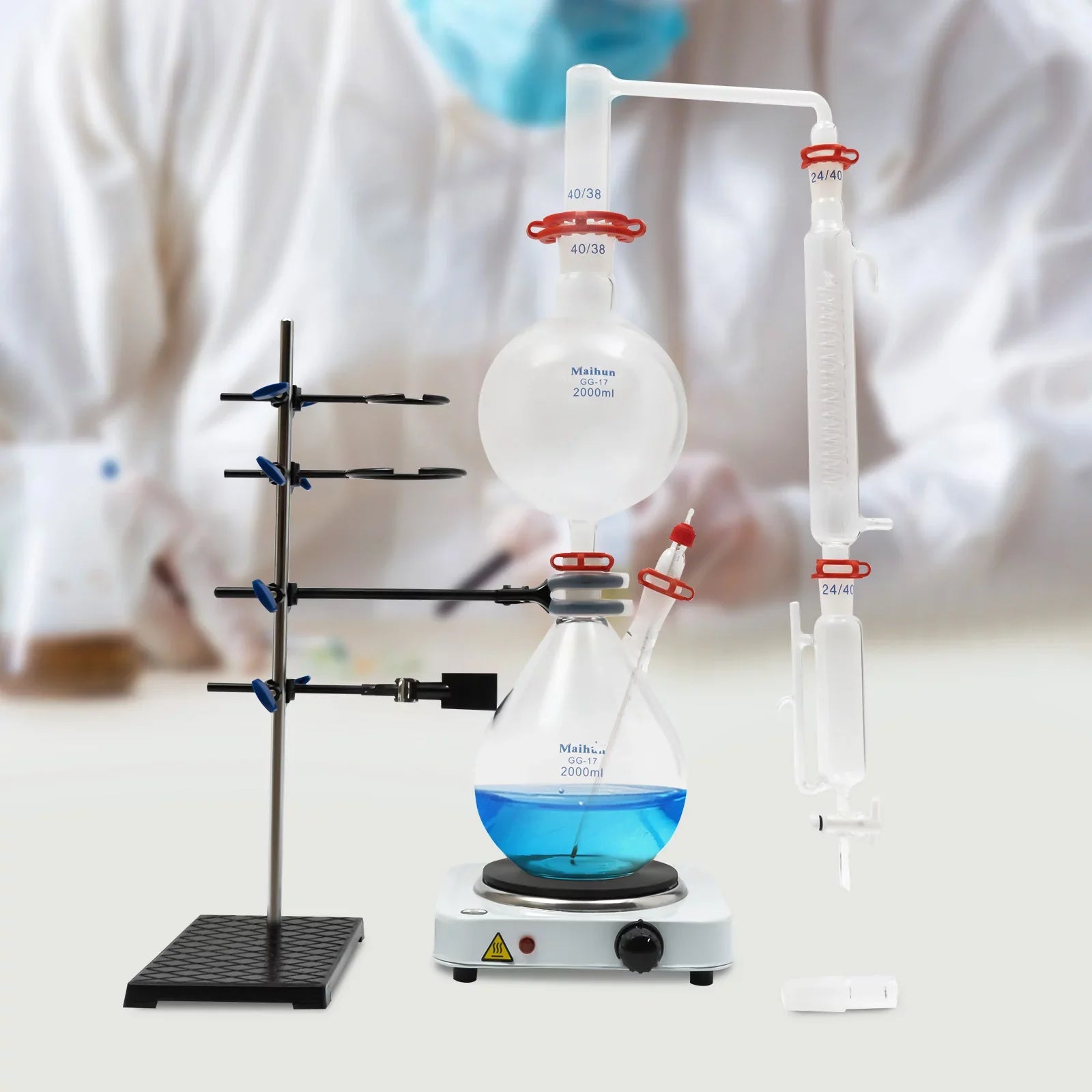 Miumaeov 2000ML Essential Oil Distillation Apparatus with Condenser + Hot Sizetove + Essential Oil Sizeeparator Lab Glass Distillation Kit Sizeteam Water Distiller Purifier