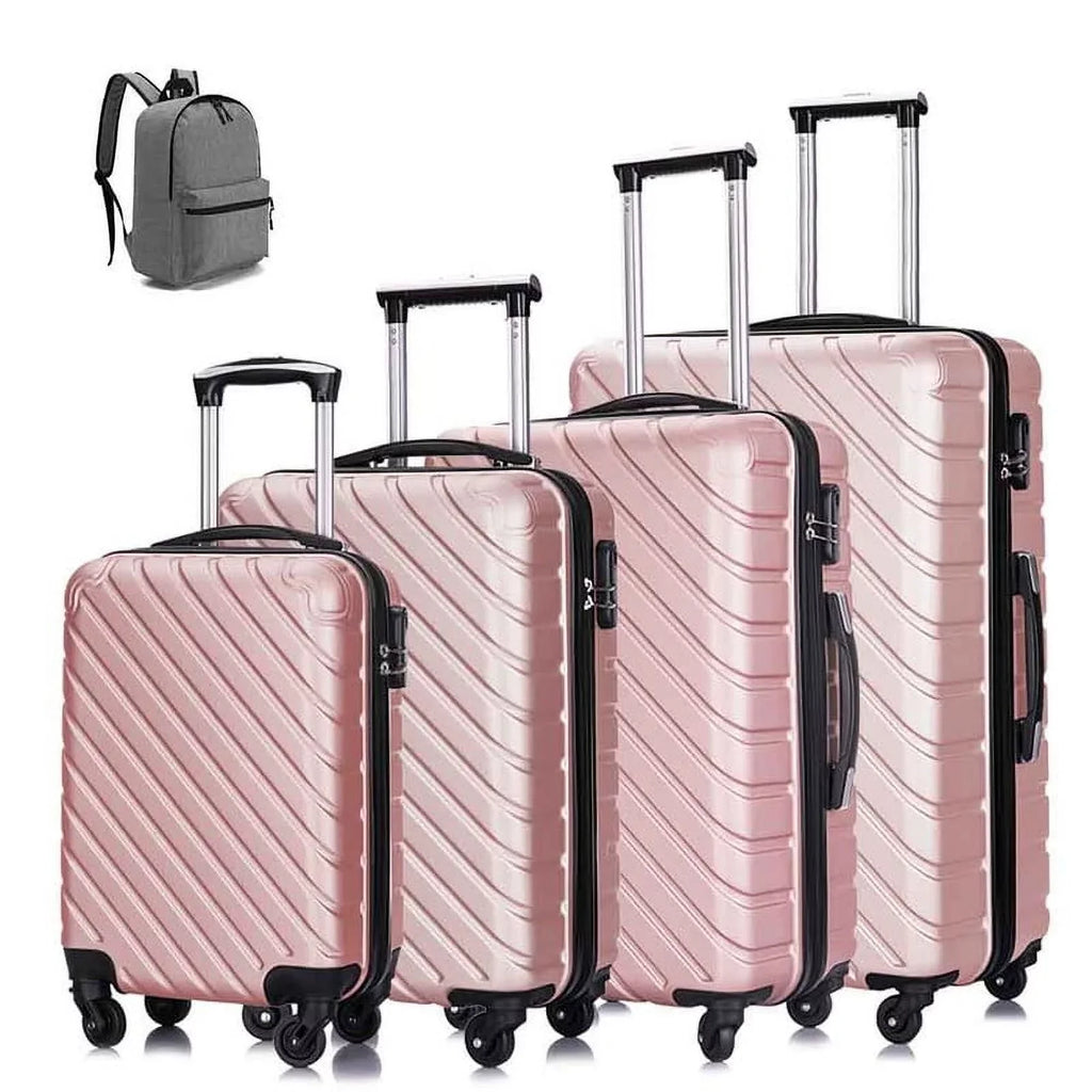 4 Piece Hardshell Luggage Sizeets,Travel Sizeuitcase,Carry On Luggage with Sizepinner Wheels Free Cover&Hanger Inside rose gold