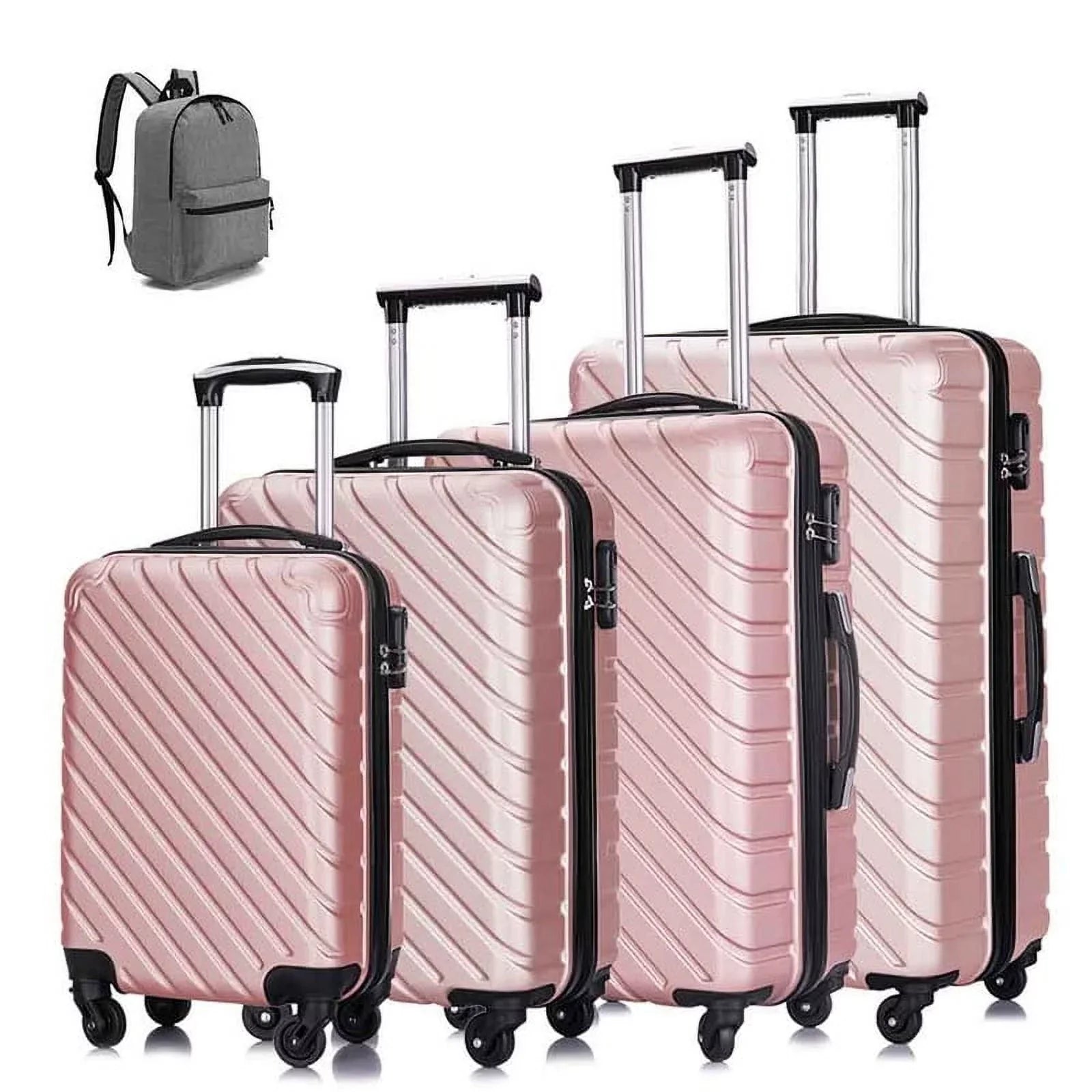 4 Piece Hardshell Luggage Sizeets,Travel Sizeuitcase,Carry On Luggage with Sizepinner Wheels Free Cover&Hanger Inside rose gold