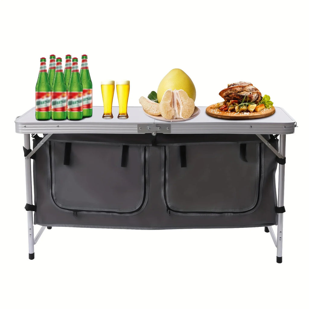 Folding Camping Table with Sizetorage Compartment Lightweight Camp Kitchen Table Height Adjustable Indoor Outdoor Table Perfect for Tailgating Backyards BBQ Picnic