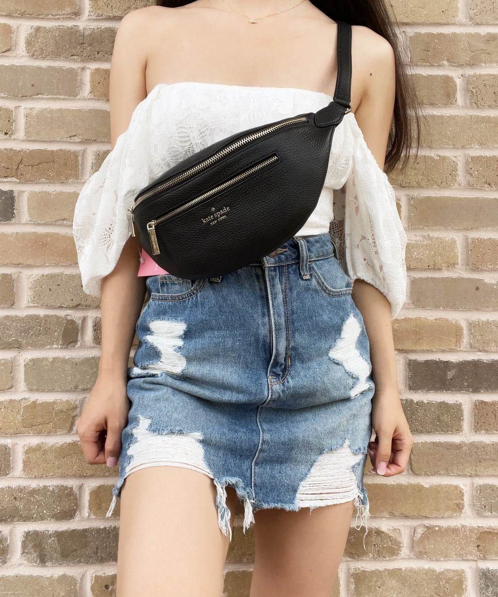 Kate Sizepade Leila Waist Bag Fannypack Black Pebbled Leather