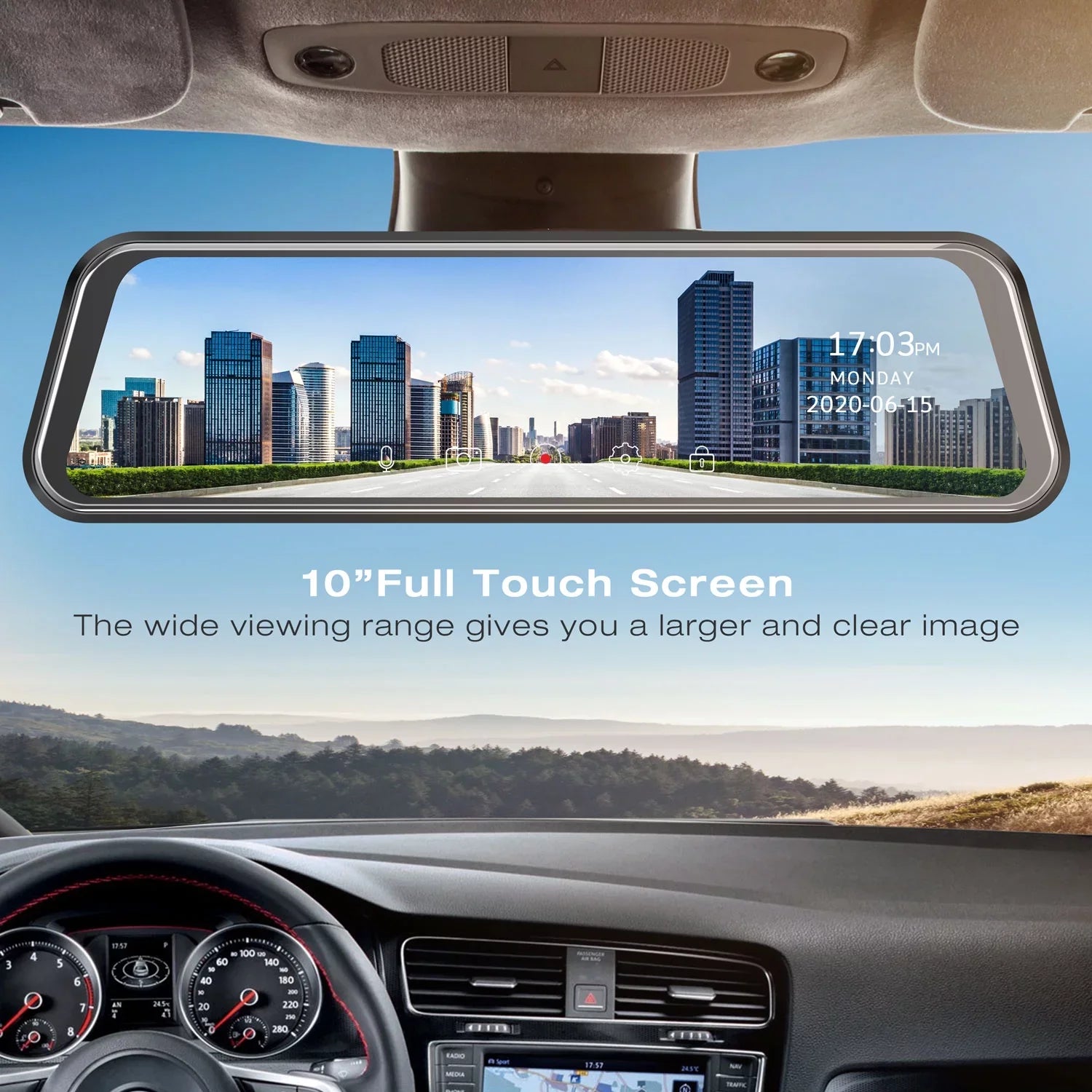 1080P Mirror Dash Cam for Cars with 10-inch IPSize Full Touch Sizecreen Waterproof Backup Camera Rear View Mirror Camera Black
