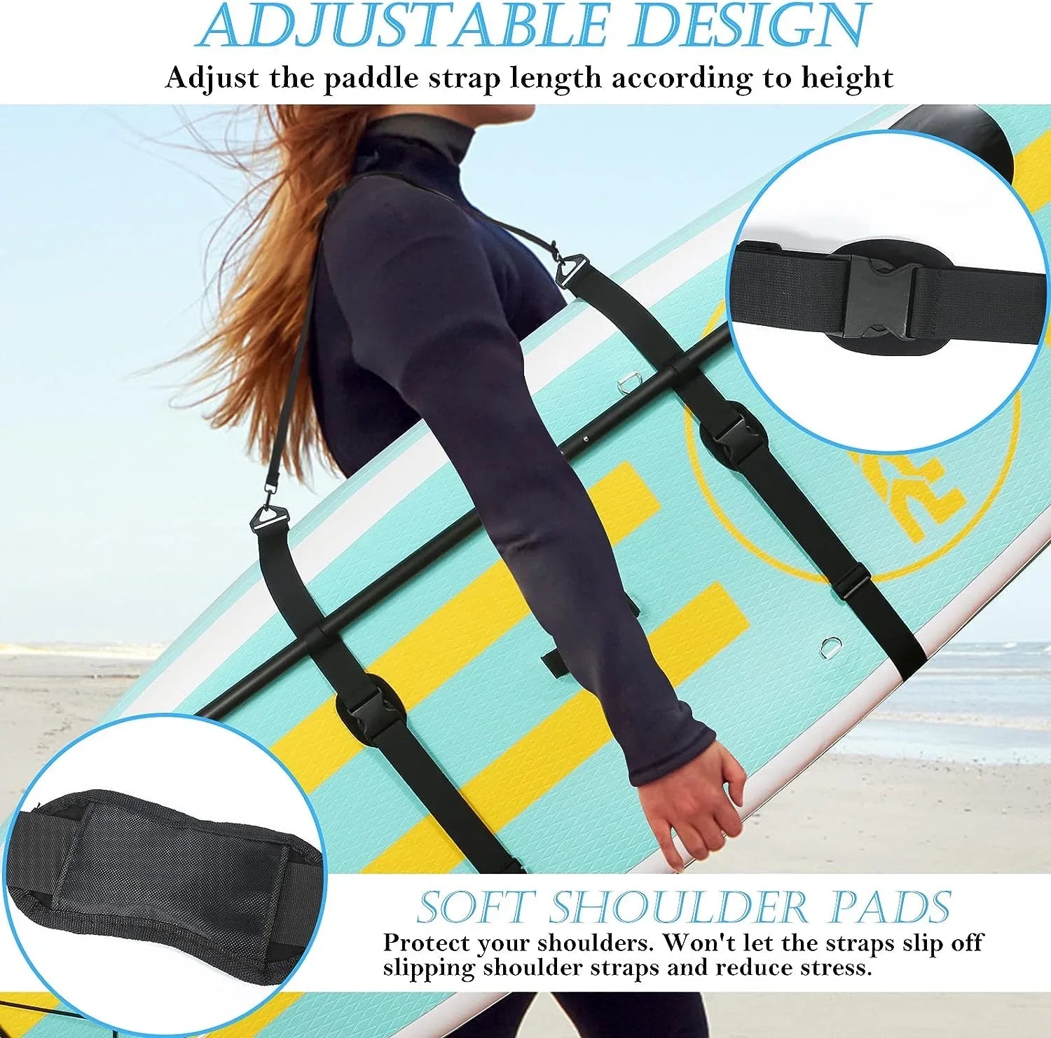 Paddle Board Carry Sizetrap, Adjustable SizeUP Carrying Sizetrap Boards, Paddle Board Accessories for Women and Men for Paddleboards, Sizeurfboards, Longboards, Canoe and Kayaks