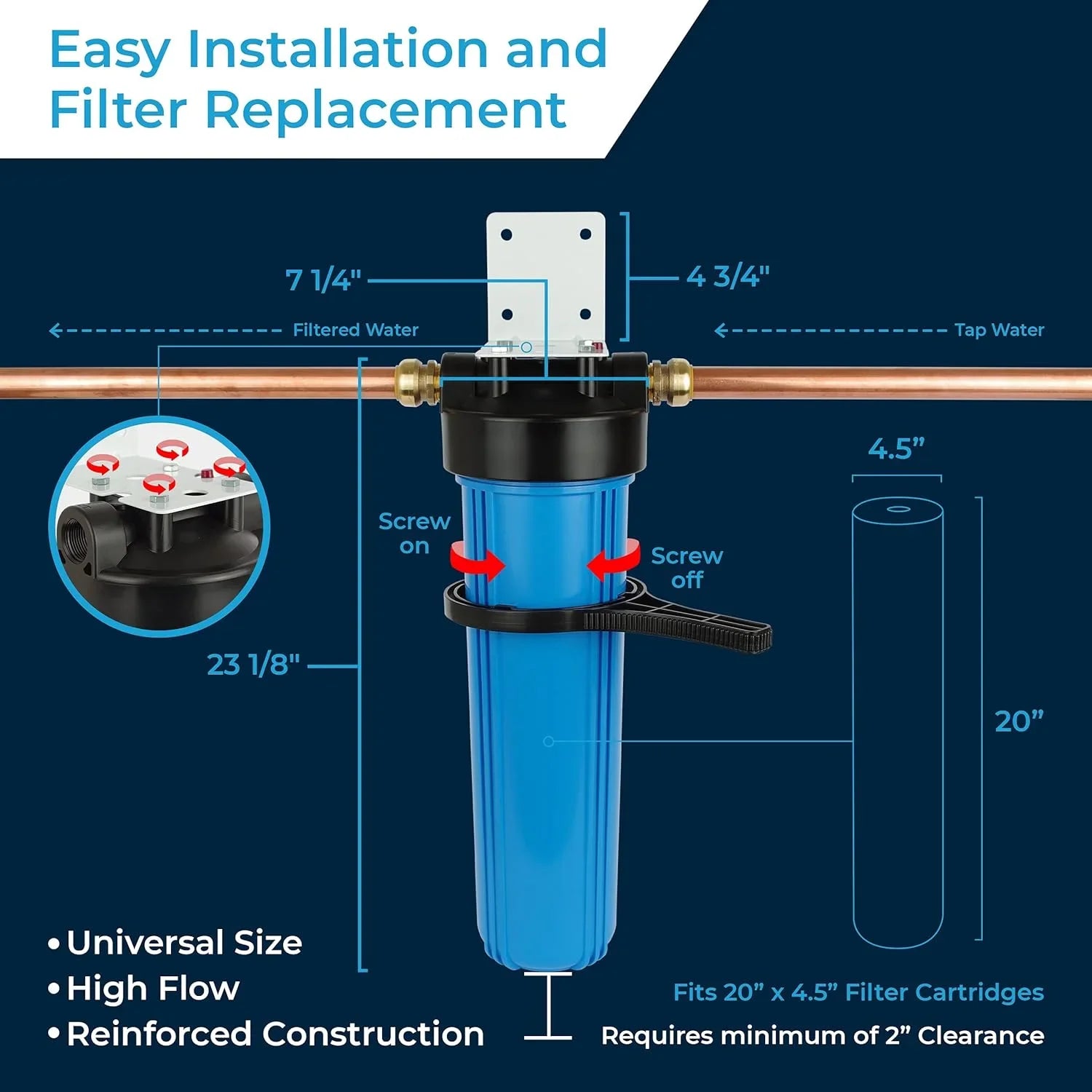 Water Filter Housing 20 Inch / 20 X 4.5/20" BB / 20X4.5/150233 / 150467/150235, 1" NPT (Case Of 4)