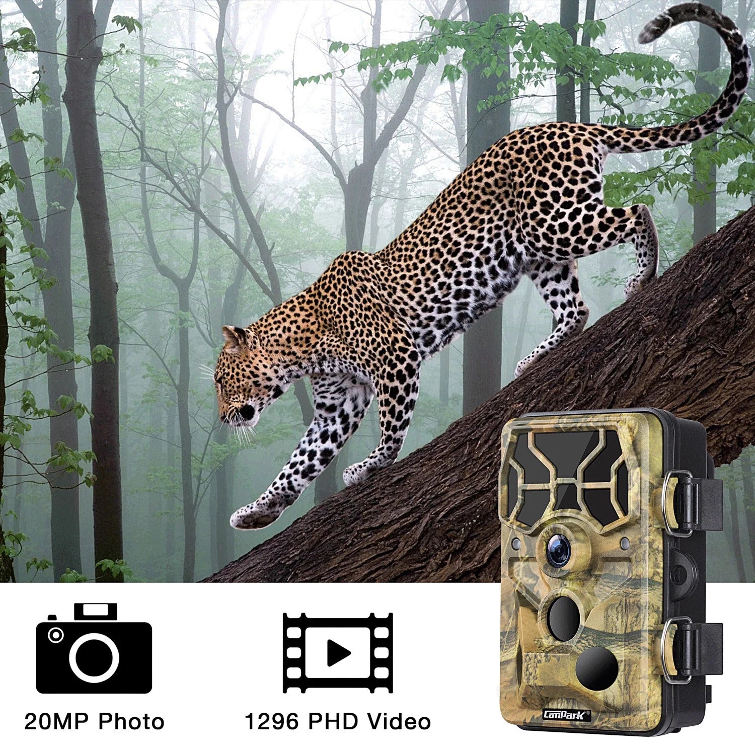 TOGUARD Trail Camera with SizeD Card WiFi Bluetooth 20MP 1296P Game Camera with 3PIR Night Vision Waterproof IP66 Motion Detection 120° Wide Angle Trail Cam for Hunting Wildlife Monitoring